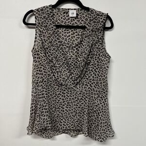 Cabi Two Piece Flutter Blouse Size S Leopard Print Chiffon Lightweight Office